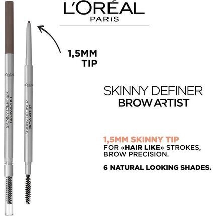 L'Oreal Paris Brow Artist Skinny Definer uzacu zīmulis 105 Brunette цена и информация | Uzacu krāsas, zīmuļi | 220.lv