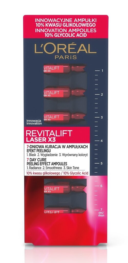 L'Oréal Paris Revitalift Laser 7 dienu ampulas ar pīlinga efektu7 x 1 ml цена и информация | Serumi sejai, eļļas | 220.lv