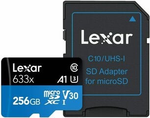 Lexar High-Performance 633x UHS-I micro SDXC, 256 GB, Class 10, U3, V30, A1, 45 MB цена и информация | Карты памяти для мобильных телефонов | 220.lv