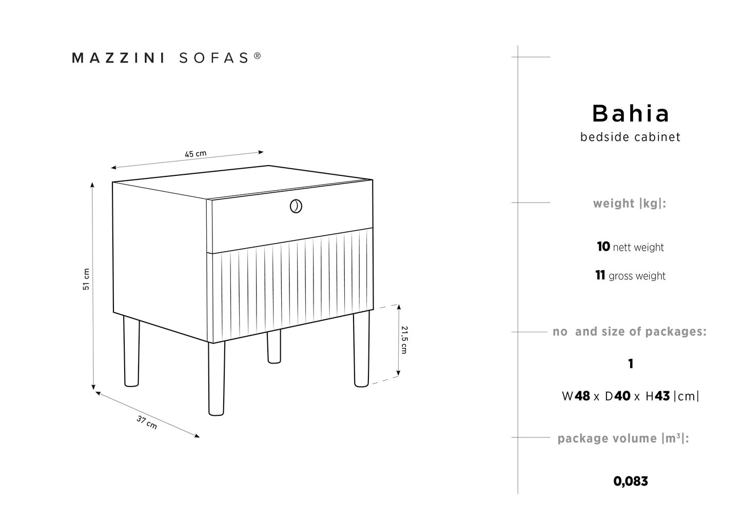 Naktsskapītis Mazzinis Sofas Bahia, brūns/balts cena un informācija | Naktsskapīši | 220.lv