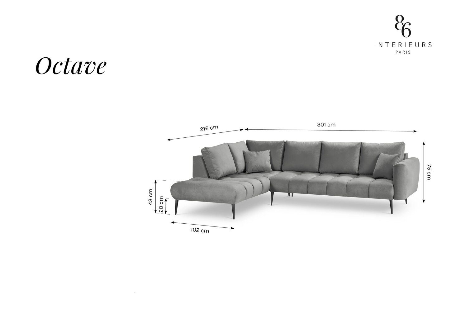 Stūra dīvāns Interieurs 86 Octave, pelēks цена и информация | Stūra dīvāni | 220.lv