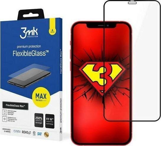 3MK FlexibleGlass Max aizsargstikls paredzēts Apple iPhone 12/12 Pro, Black cena un informācija | Ekrāna aizsargstikli | 220.lv