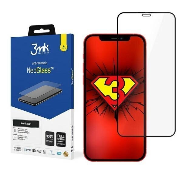 3MK NeoGlass aizsargstikls paredzēts Apple iPhone 12 Pro Max, Black cena un informācija | Ekrāna aizsargstikli | 220.lv