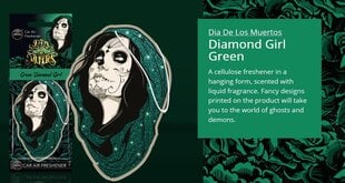 Стильный освежитель воздуха Aroma Dia De Los Muertos Green Diamond Girl цена и информация | Освежители воздуха для салона | 220.lv