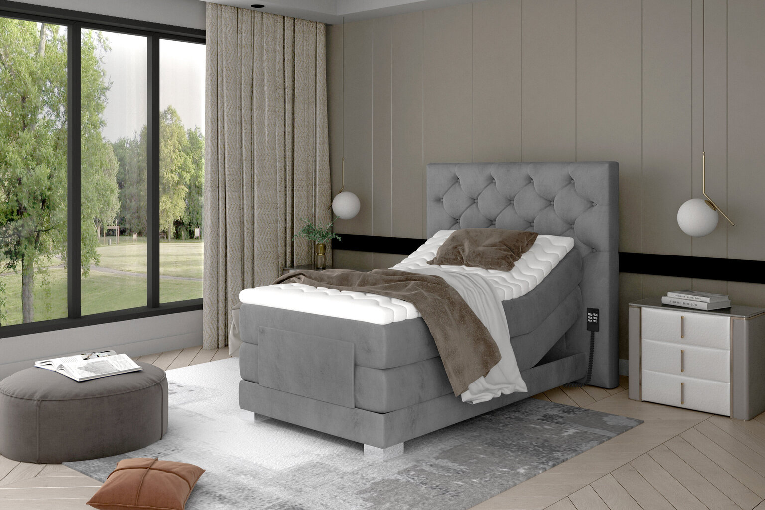 Elektriskā gulta NORE Clover 13, 90x200, gaiši pelēka cena un informācija | Gultas | 220.lv