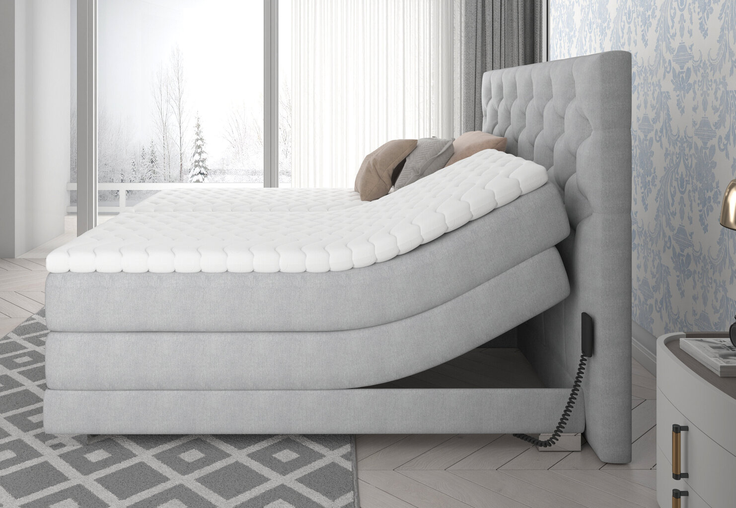 Elektriskā gulta NORE Clover 13, 140x200, gaiši pelēka cena un informācija | Gultas | 220.lv