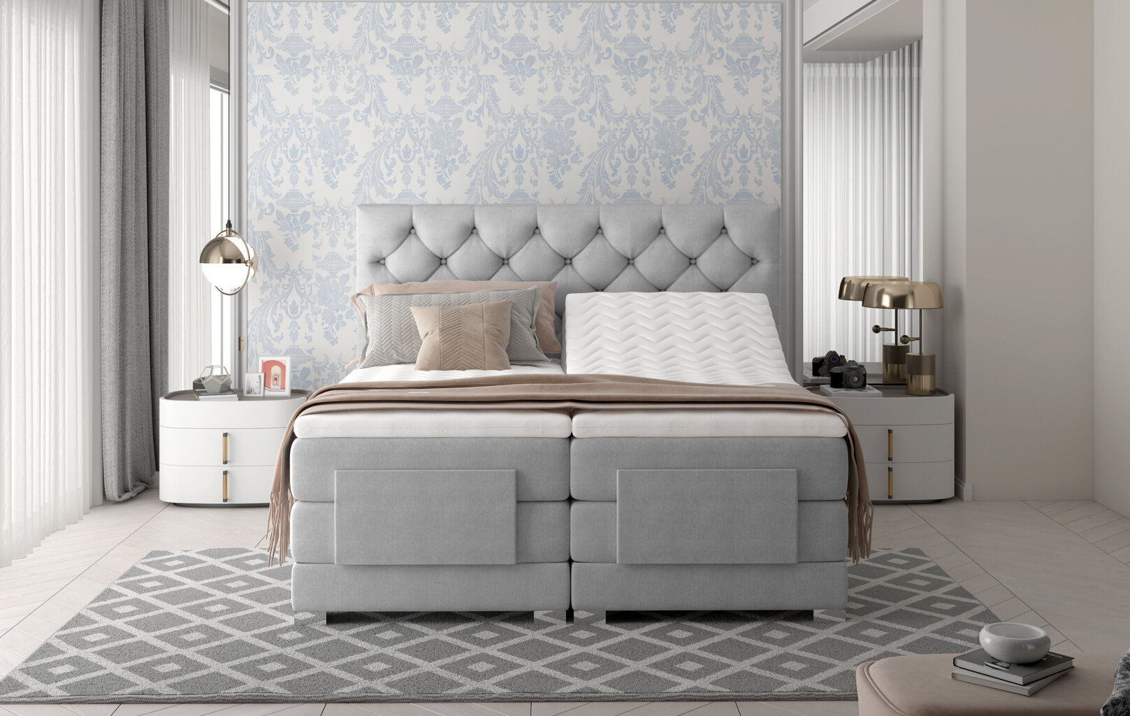 Elektriskā gulta NORE Clover 13, 160x200, gaiši pelēka цена и информация | Gultas | 220.lv
