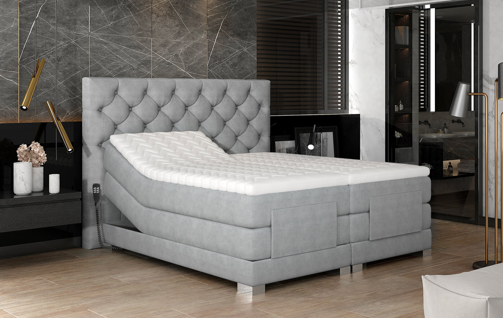 Elektriskā gulta NORE Clover 13, 160x200, gaiši pelēka цена и информация | Gultas | 220.lv