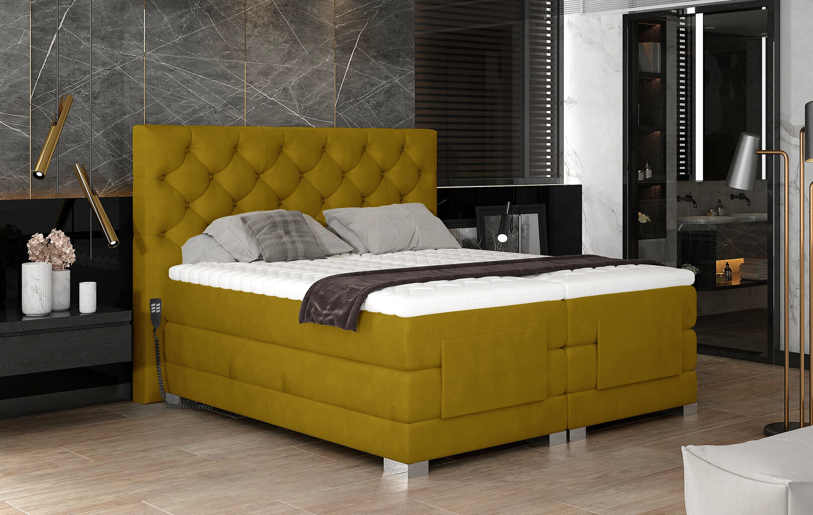 Elektriskā gulta NORE Clover 11, 140x200, dzeltena cena un informācija | Gultas | 220.lv