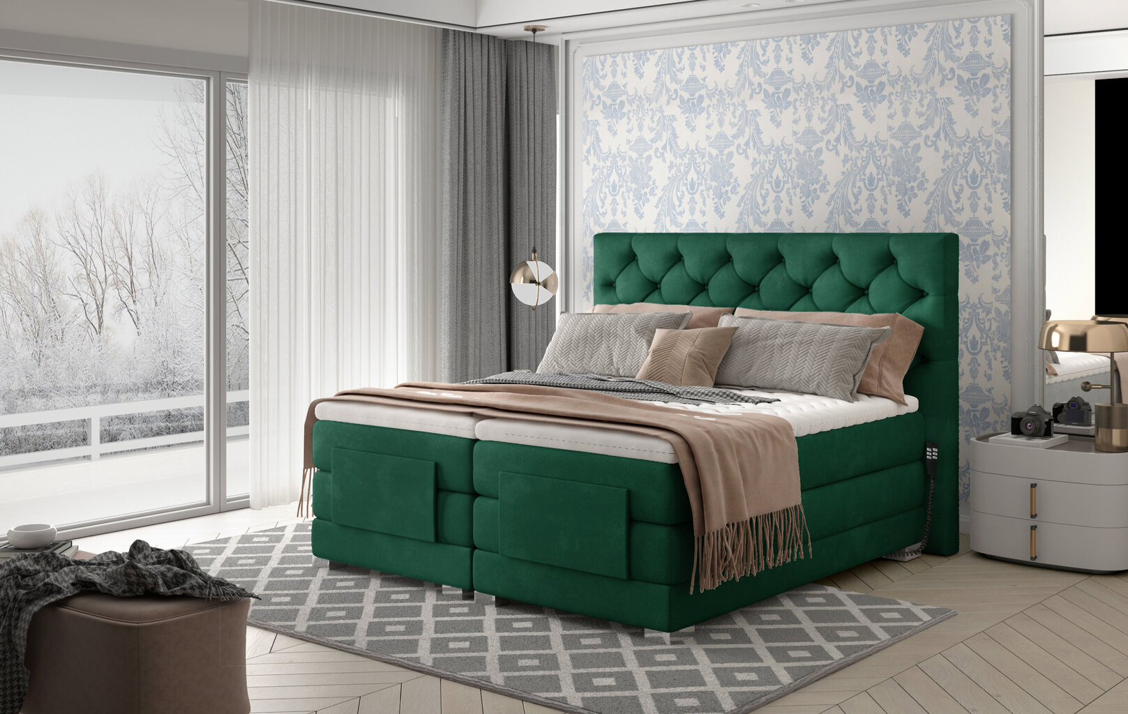 Elektriskā gulta NORE Clover 07, 180x200, zaļa cena un informācija | Gultas | 220.lv