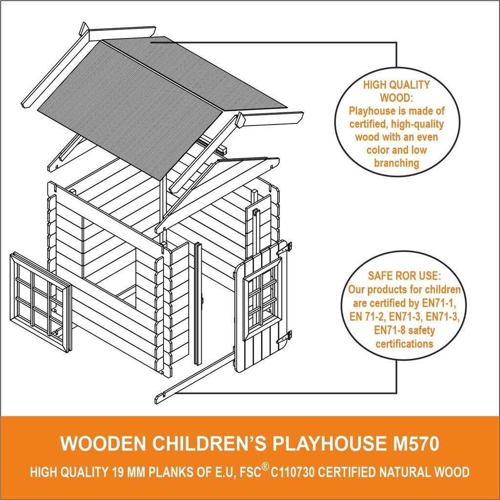 Timbela bērnu koka rotaļu māja M570M-1 cena un informācija | Bērnu rotaļu laukumi, mājiņas | 220.lv
