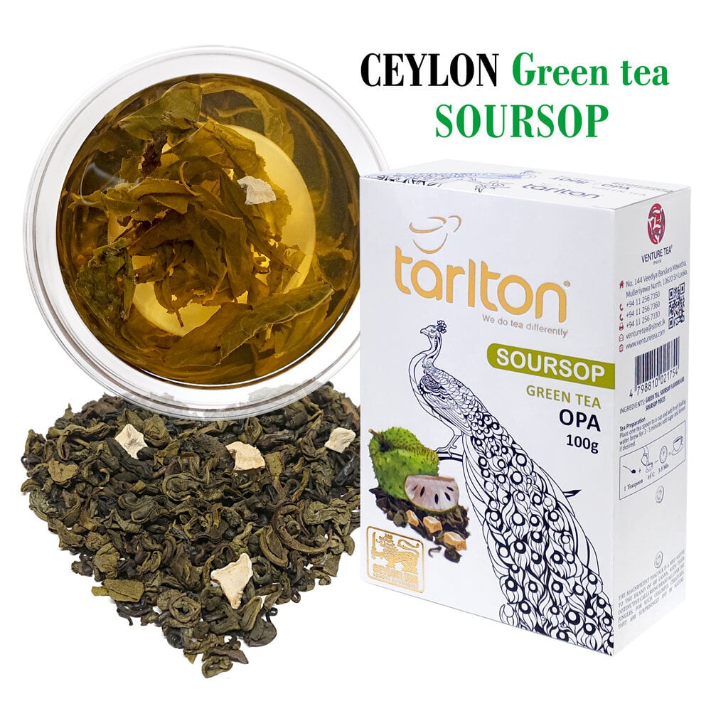 Zaļā beramā lapu tēja ar soursopa augļu gabaliņiem, Soursop Green tea, Tarlton, 100g цена и информация | Tēja | 220.lv