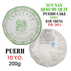 Quiao Mu Qizi Puerh (Green) Cake (Raw, Sheng) 10.Y.O., 2013 - Zaļā Pu-erh tēja «Septiņu Dēlu Lapene» plācenis, 200 g cena un informācija | Tēja | 220.lv