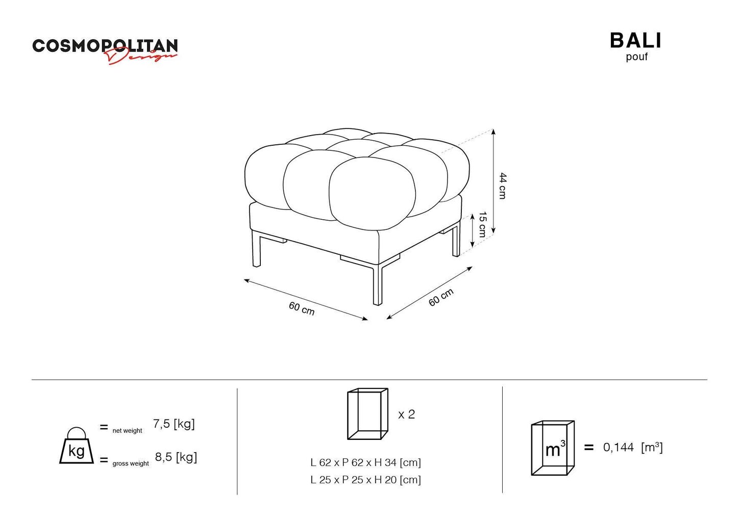 Pufs Cosmopolitan Design Bali, gaišas smilškrāsas/zeltainas krāsas cena un informācija | Sēžammaisi, pufi | 220.lv