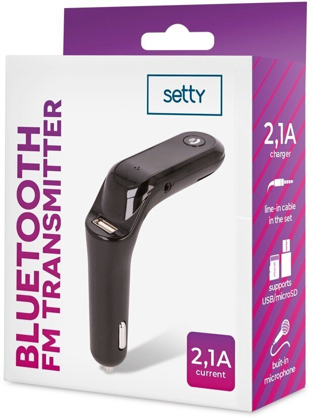 Setty TFM-02 FM Transmitter Bluetooth 5.0 / microSD / USB / AUX / 2.1A / Melns cena un informācija | FM Modulatori | 220.lv