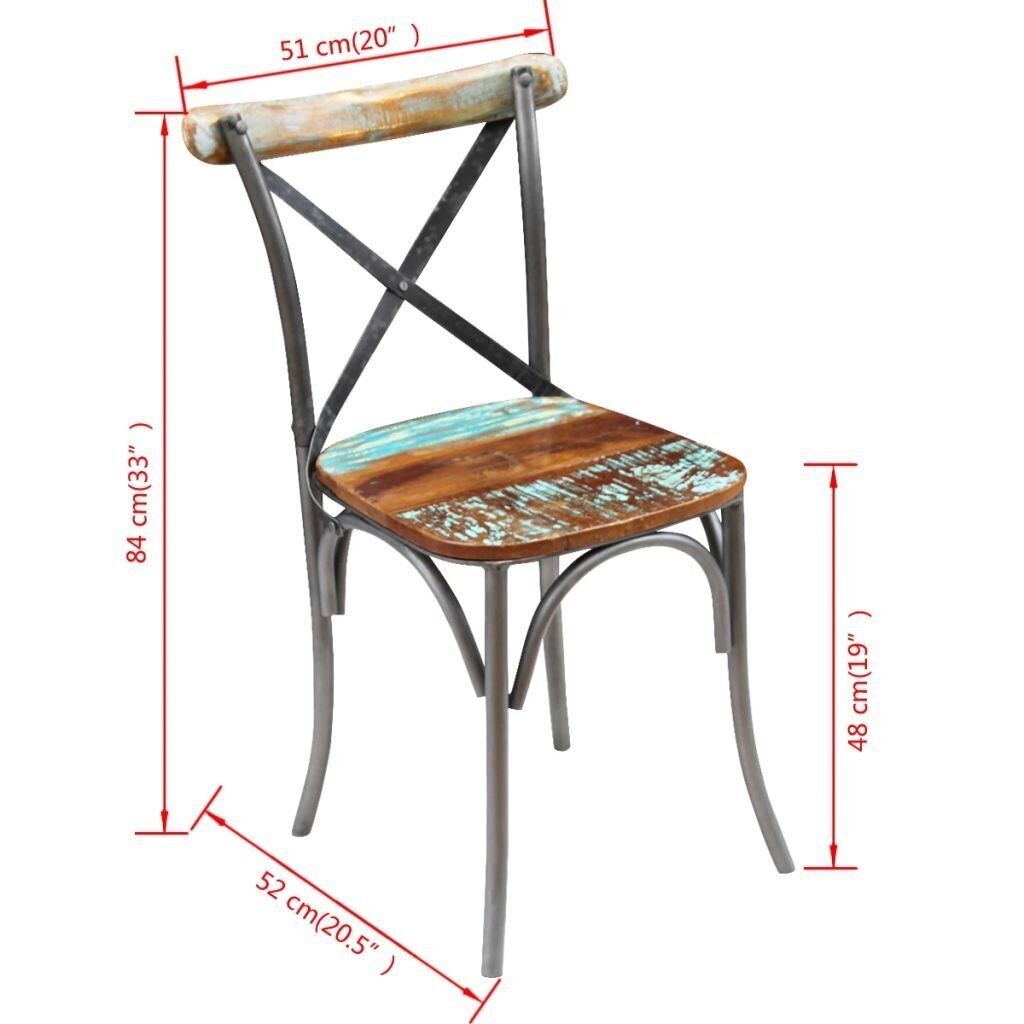 Ēdamistabas krēsli, 2 gab., cieta pārstrādāta koksne, 51 x 52 x 84 cm cena un informācija | Virtuves un ēdamistabas krēsli | 220.lv