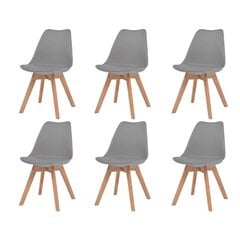 Обеденные стулья, 6 шт, искусственная кожа, массивное дерево, серые цена и информация | Стулья для кухни и столовой | 220.lv