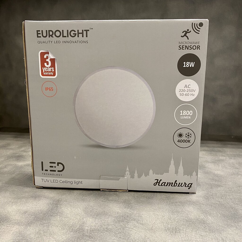 LED lampa Eurolight Hamburg 18W/4000K ar mikroviļņu kustības sensoru cena un informācija | Griestu lampas | 220.lv