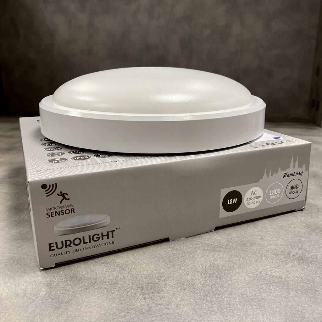 LED lampa Eurolight Hamburg 18W/4000K ar mikroviļņu kustības sensoru цена и информация | Griestu lampas | 220.lv