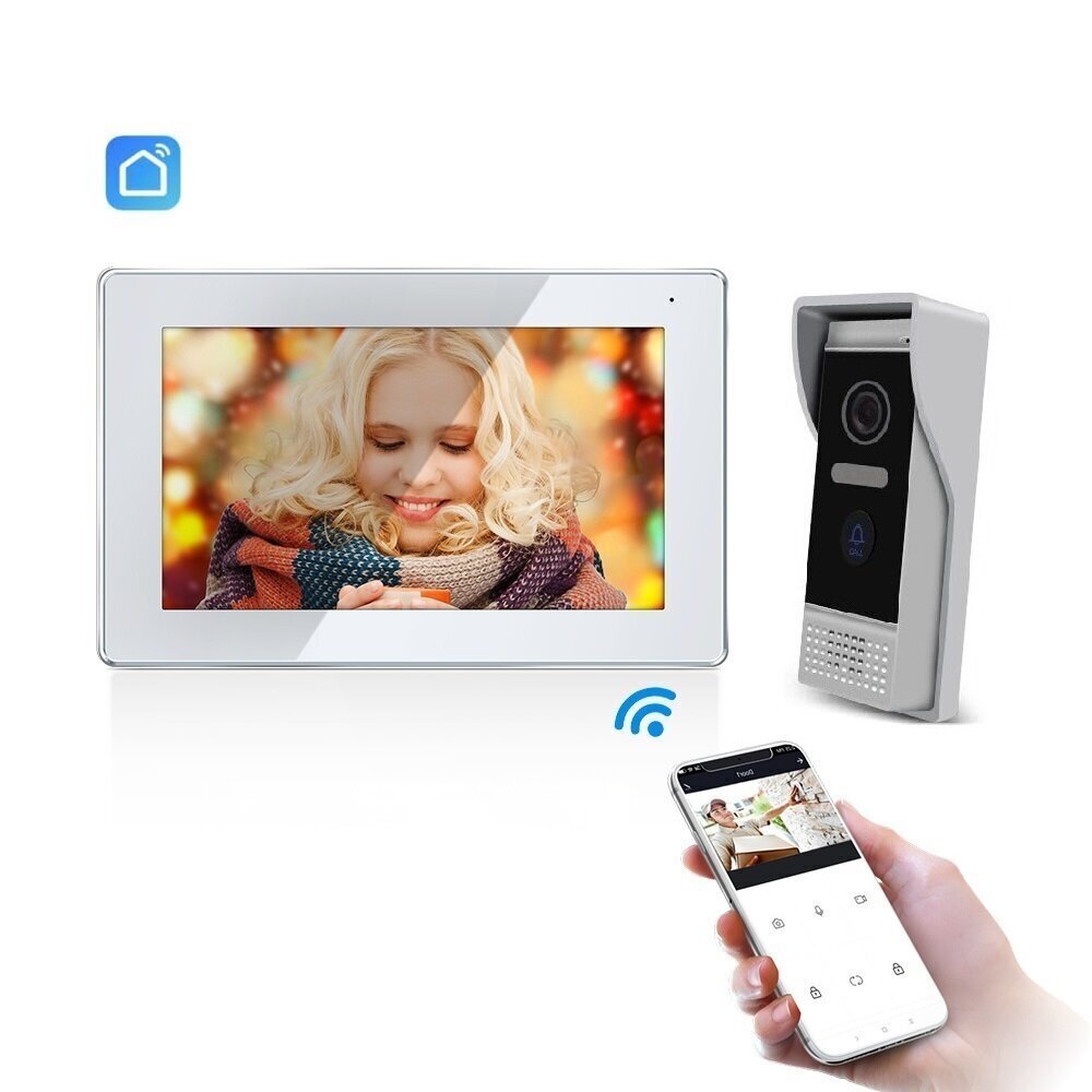 Video domofonu komplekts Wi-Fi ar balto ekrānu SLIM monitor (skārienekrāns). (Tālruņa atbloķēšana) цена и информация | Domofoni | 220.lv