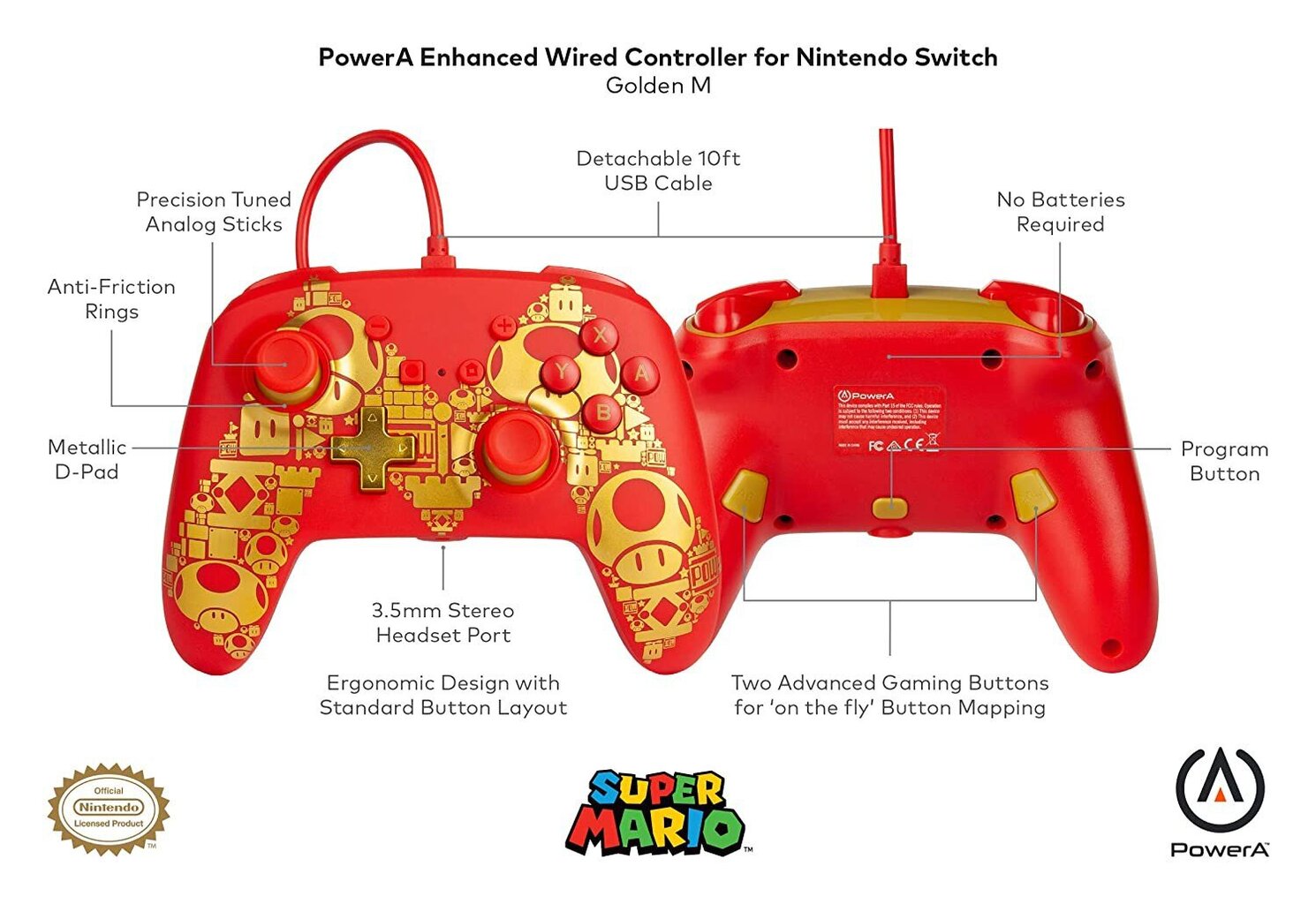 PowerA Super Mario Golden M piemērots Nintendo Switch cena un informācija | Spēļu kontrolieri | 220.lv