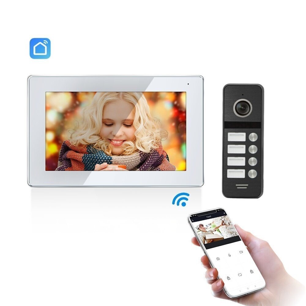 Video 4 APARTMENS domofonu komplekts Wi-Fi ar balts ekrānu SLIM monitor (skārienekrāns). (Tālruņa atbloķēšana) цена и информация | Domofoni | 220.lv