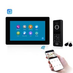 Video domofonu komplekts Wi-Fi ar melns ekrānu SLIM monitor (skārienekrāns). (Tālruņa,kods,magnētiskā karte atbloķēšana) cena un informācija | Domofoni | 220.lv