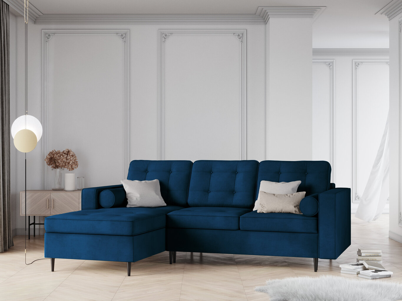 Stūra dīvāns Interieurs 86 Palais, zils/melns cena un informācija | Stūra dīvāni | 220.lv