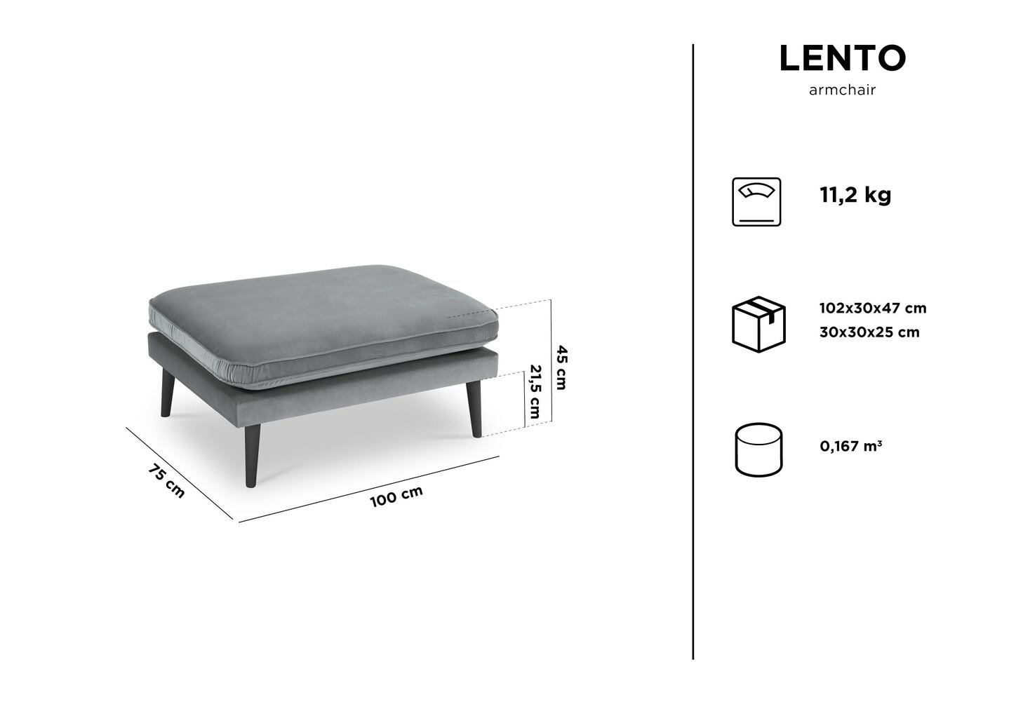 Pufs Kooko Home Lento, gaiši pelēks/melns cena un informācija | Sēžammaisi, pufi | 220.lv