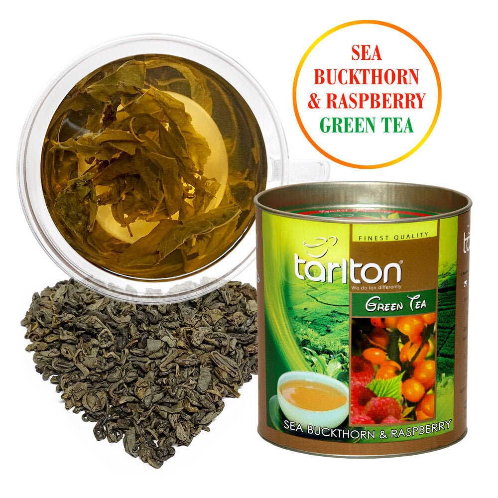TARLTON Sea Buckthorn & Raspberry Green tea, Smilkšķērkšķu un aveņu Ceilonas Zaļā beramā lielo lapu tēja, 100g цена и информация | Tēja | 220.lv