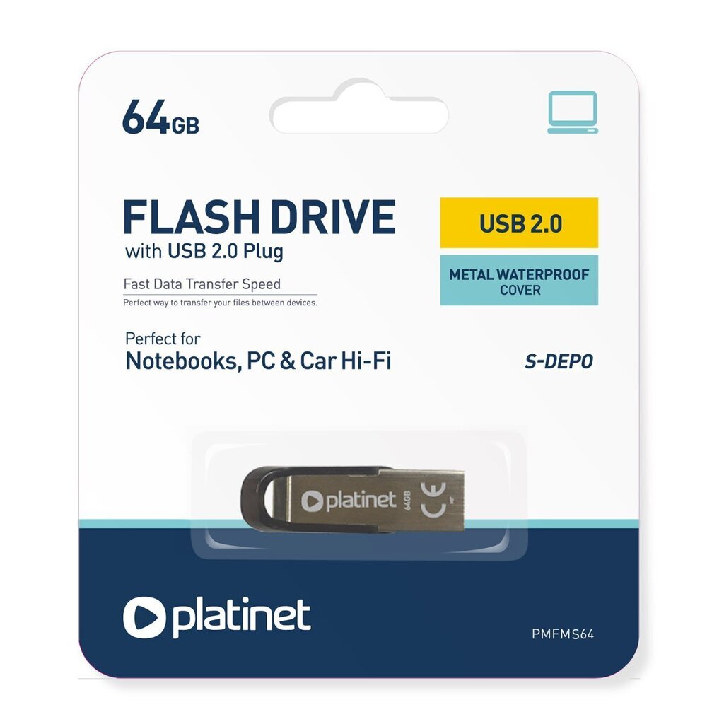 Platinet PMFMS64 S-DEPO Metal 64GB USB 2.0 Zibatmiņa, metāla korpus цена и информация | USB Atmiņas kartes | 220.lv
