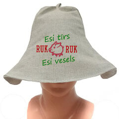 Льняная банная шапка с вышивкой «ESI TĪRS, ESI VESELS»  цена и информация | Аксессуары для сауны и бани | 220.lv