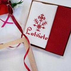 Подарочный набор полотенец с вышивкой латышских узоров и надписью «Latviete», бордовый/белый цена и информация | Другие оригинальные подарки | 220.lv