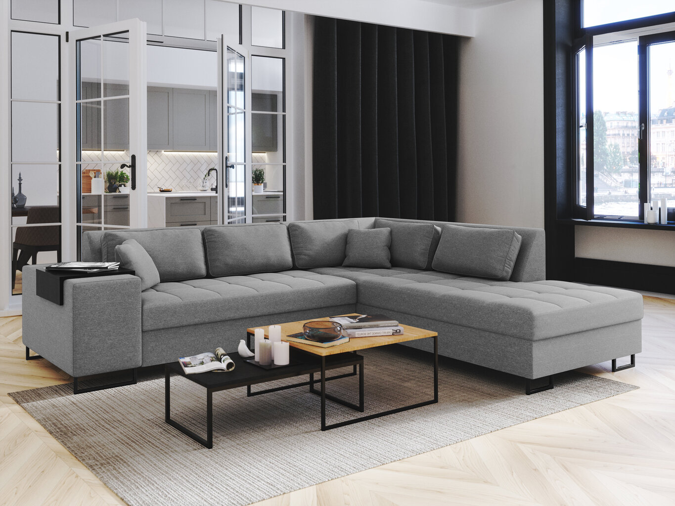 Stūra dīvāns Cosmopolitan Design Madison, gaiši pelēks cena un informācija | Stūra dīvāni | 220.lv