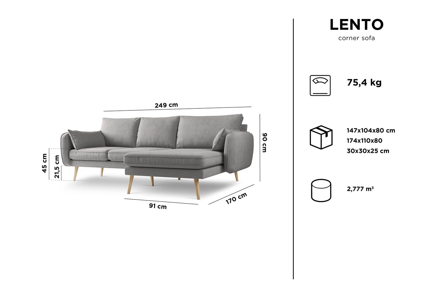 Stūra dīvāns Kooko Home Lento, smilškrāsas cena un informācija | Stūra dīvāni | 220.lv