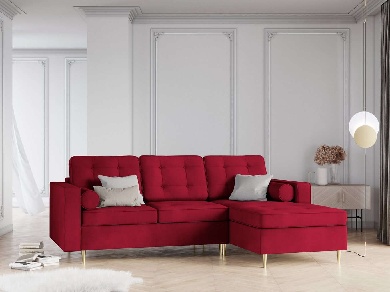 Stūra dīvāns Interieurs 86 Palais, sarkanas/zelta krāsas cena un informācija | Stūra dīvāni | 220.lv