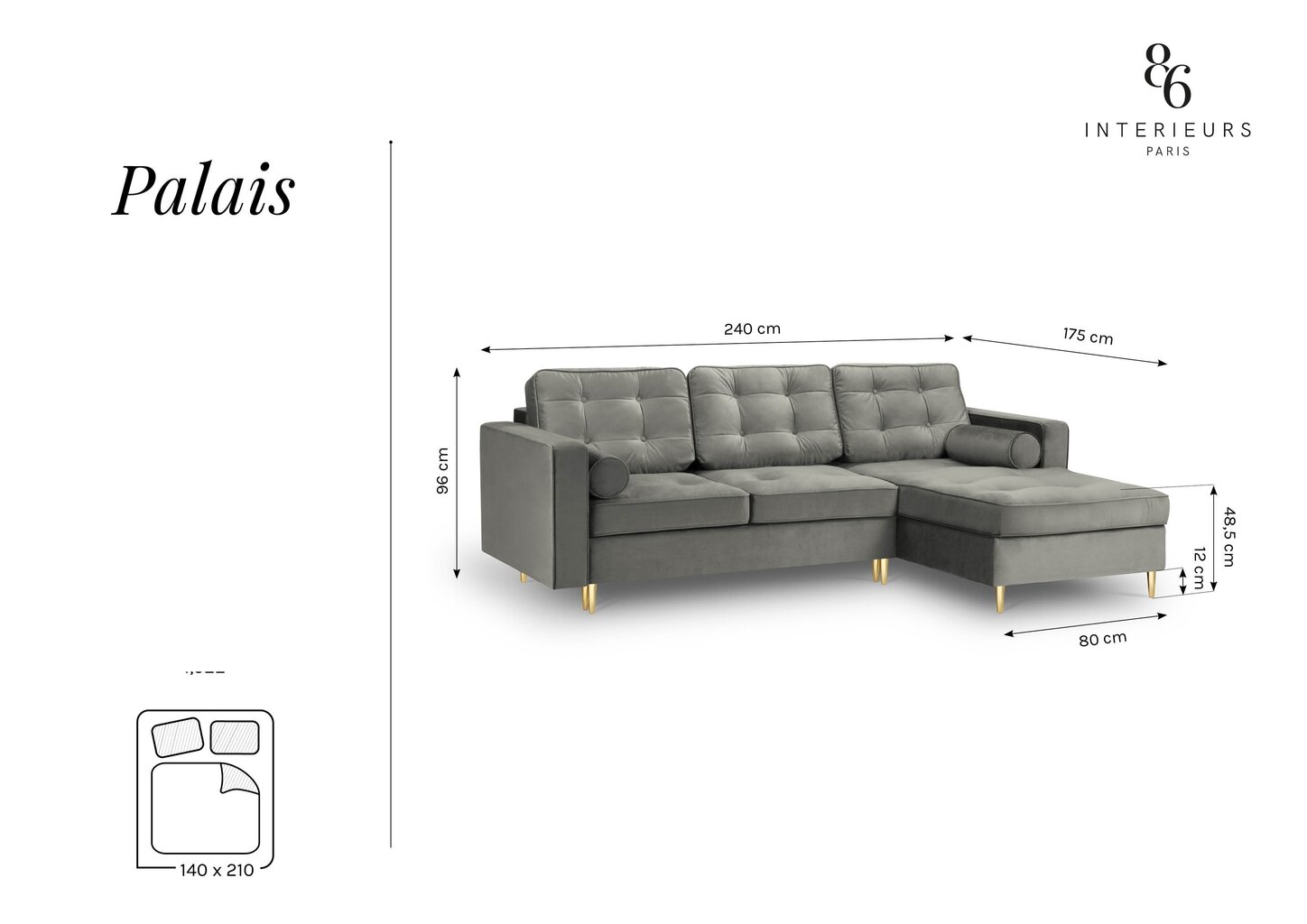 Stūra dīvāns Interieurs 86 Palais, rozā/zelta krāsas cena un informācija | Stūra dīvāni | 220.lv