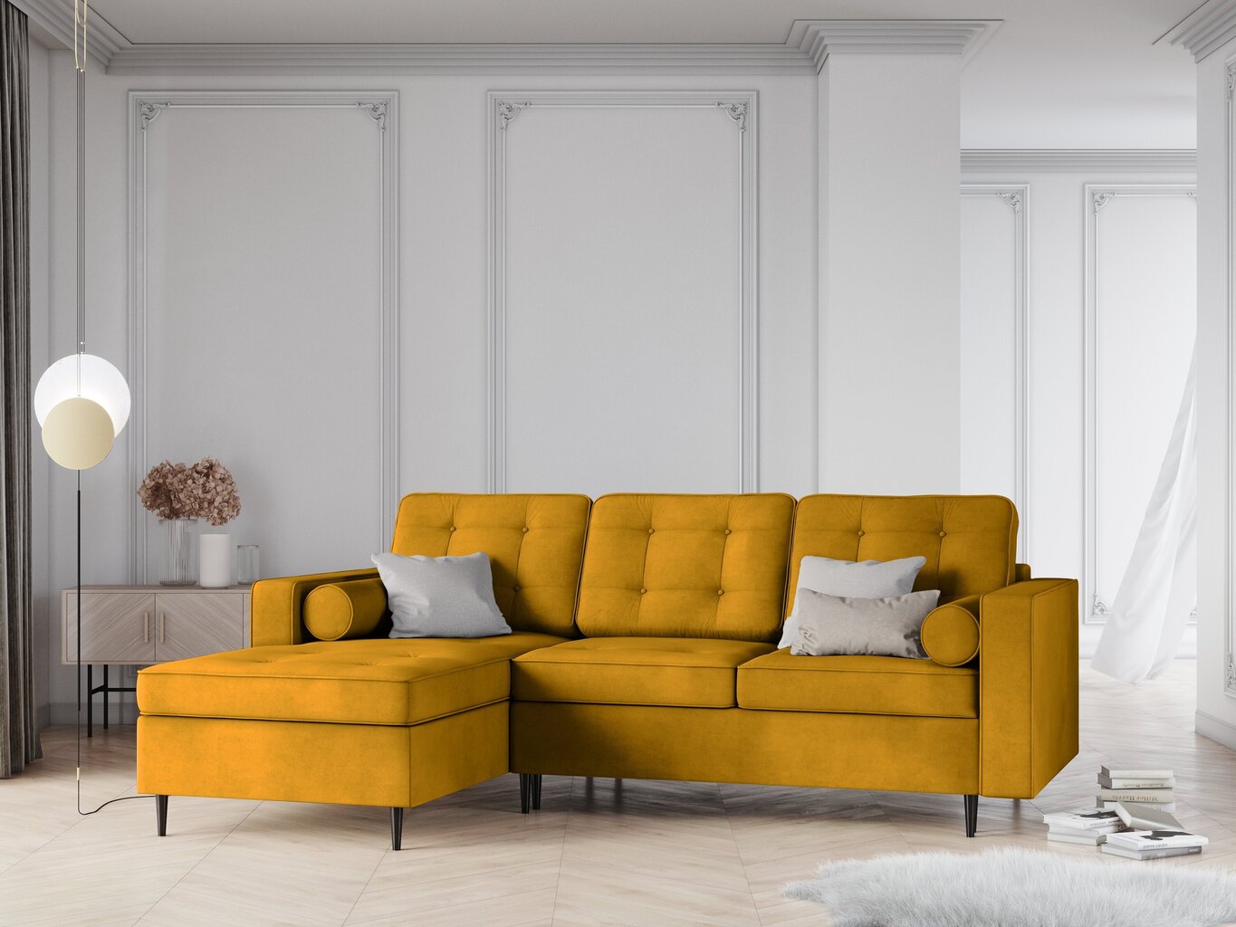 Stūra dīvāns Interieurs 86 Palais, dzeltens/melns cena un informācija | Stūra dīvāni | 220.lv