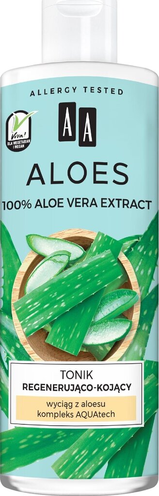 Sejas toniks jutīgai ādai AA Aloes 100%, 400 ml cena un informācija | Sejas ādas kopšana | 220.lv