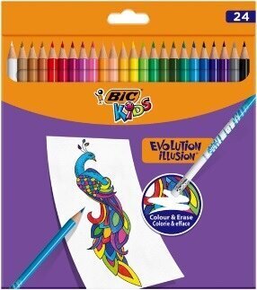 Krāsainie zīmuļi ar dzēšgumiju Kids Evolution Illusion, 24 krāsu komplekts cena un informācija | Modelēšanas un zīmēšanas piederumi | 220.lv