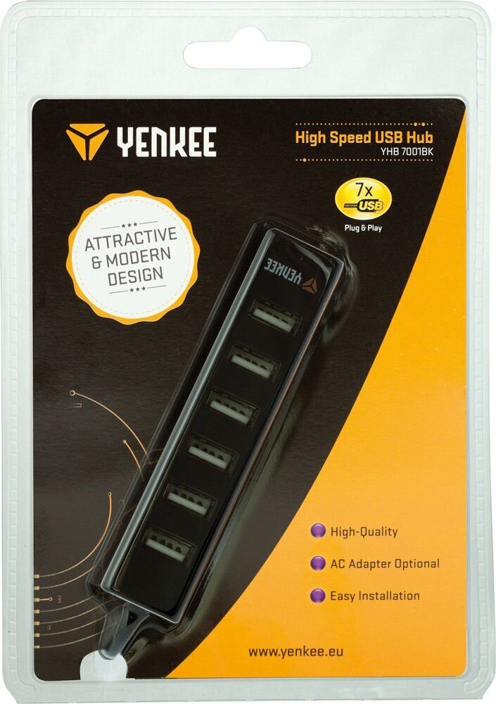 USB centrmezgls YENKEE YHB 7001BK, USB A - 7x USB 2.0, 0.5m cena un informācija | Adapteri un USB centrmezgli | 220.lv