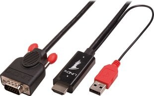 HDMI uz VGA Adapteris LINDY 2 m Melns cena un informācija | Kabeļi un vadi | 220.lv