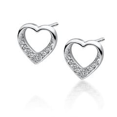Серебряные серьги «Сердце» с цирконием цена и информация | Серьги | 220.lv