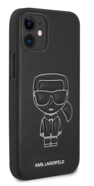 Karl Lagerfeld KLHCP12SPCUIKWH PU Embossed Aizsargapvalks Apple iPhone 12 Mini Melns cena un informācija | Telefonu vāciņi, maciņi | 220.lv