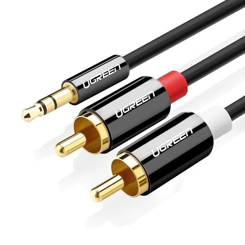Ugreen AV116 3,5 mm uz 2RCA audio kabelis, 3 m, melns cena un informācija | Kabeļi un vadi | 220.lv
