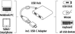 USB-хаб Hama USB 3.1 + USB-C, 00012325 цена и информация | Адаптеры и USB разветвители | 220.lv