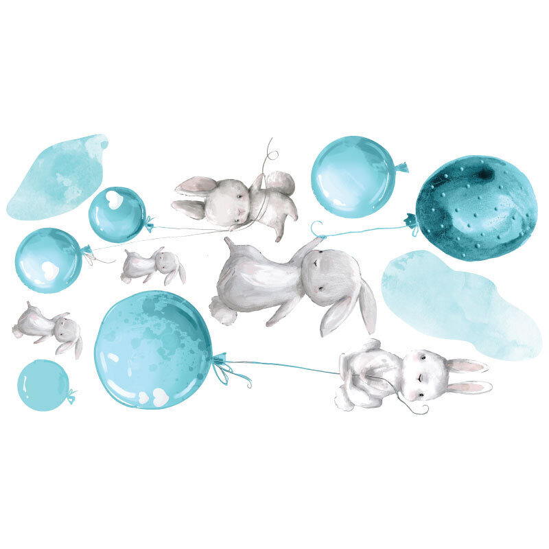 Interjera uzlīme - Zaķi un gaiši zili baloni цена и информация | Dekoratīvās uzlīmes | 220.lv