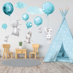Интерьерная наклейка - Зайцы и голубые воздушные шары цена и информация | Декоративные наклейки | 220.lv