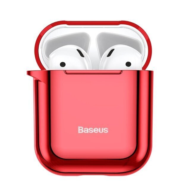 Baseus Metallic Shining Īpaši plāns silikona aizsargvāciņs ar āķīti priekš Airpods 1 / 2 Sarkans цена и информация | Austiņu piederumi | 220.lv