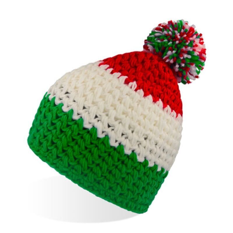 Adīta beanie tipa cepure ar iekšējo flīsa joslu, zaļa/balta/sarkana EVEREST cena un informācija | Vīriešu cepures, šalles, cimdi | 220.lv